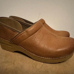 Dansko Cognac Leather Slip-On Clogs